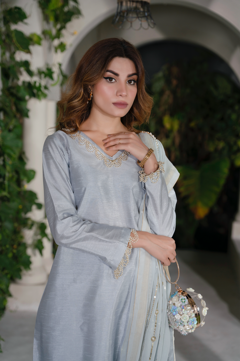 HALA Grey Attached Duppatta