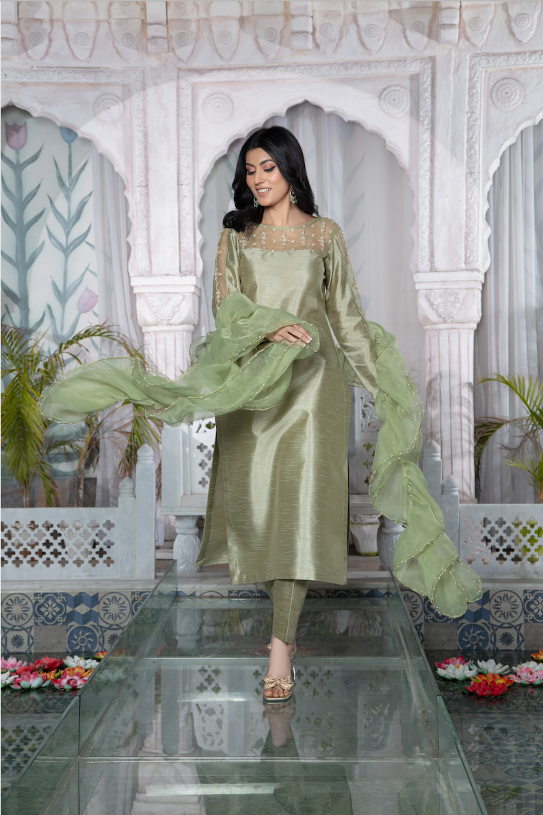 YUMNA Pistachio Green Zari Work