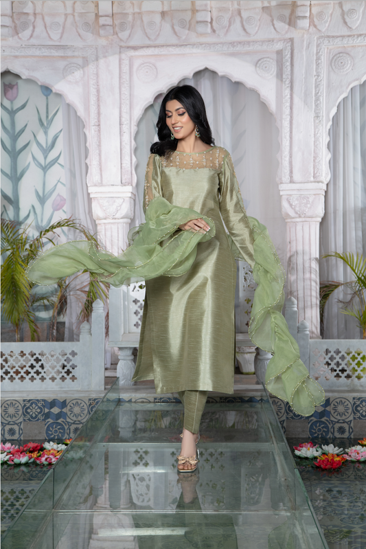YUMNA Pistachio Green Zari Work
