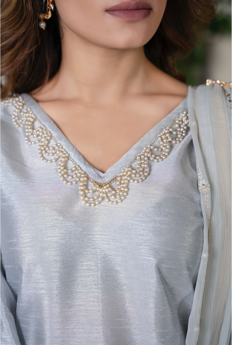 HALA Grey Attached Duppatta