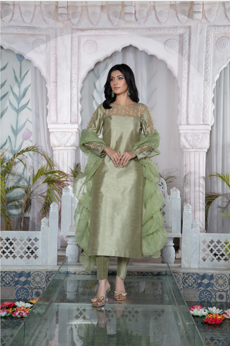 YUMNA Pistachio Green Zari Work