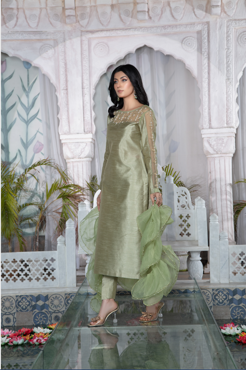 YUMNA Pistachio Green Zari Work