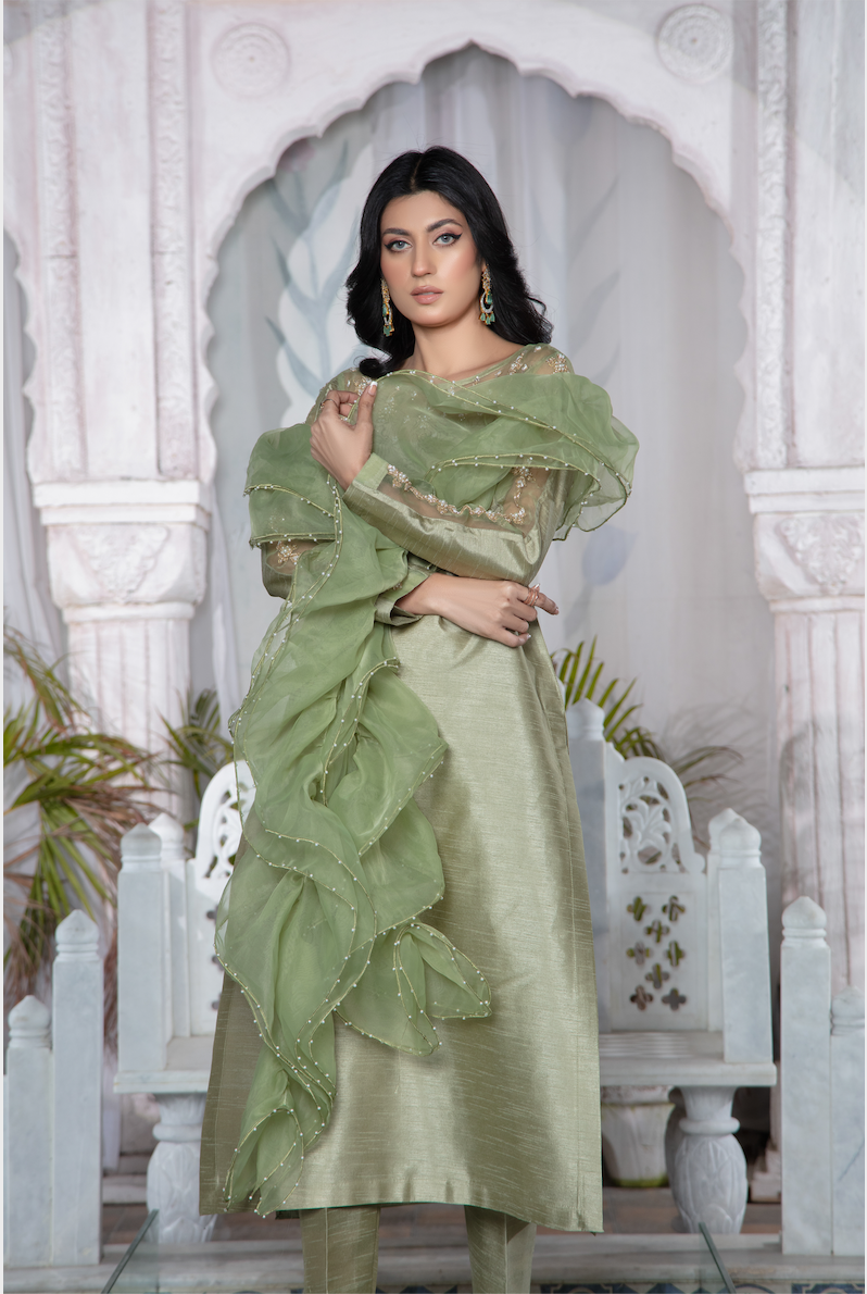 YUMNA Pistachio Green Zari Work