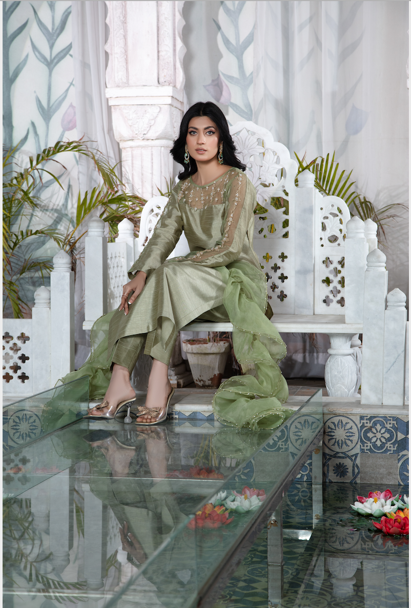 YUMNA Pistachio Green Zari Work