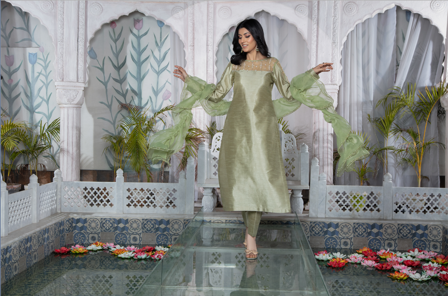 YUMNA Pistachio Green Zari Work